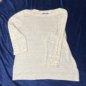 Chaps, 3/4 sleeve, cotton blend, knit top with lace sleeve detail